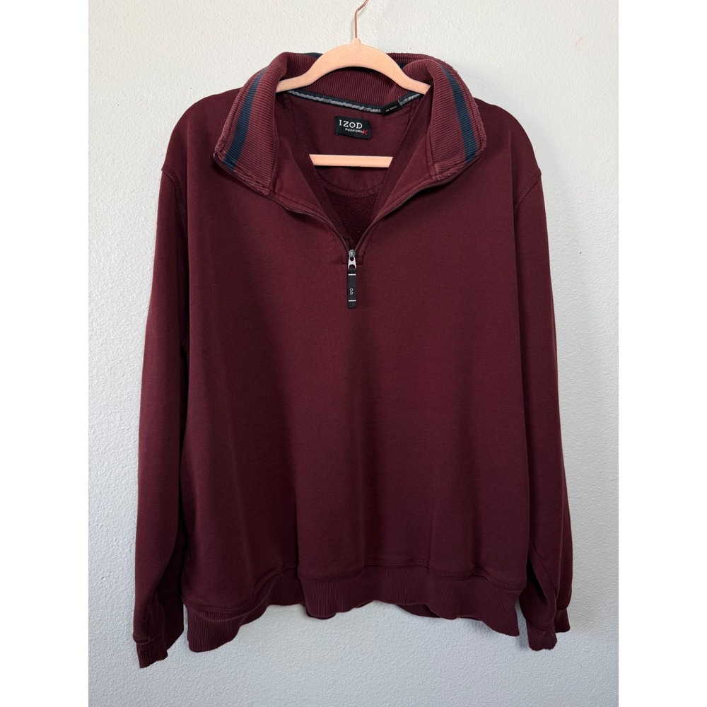 IZOD‎ PerformX Mens XL Quarter Zip Sweatshirt Maroon Burgundy Pullover Sweater